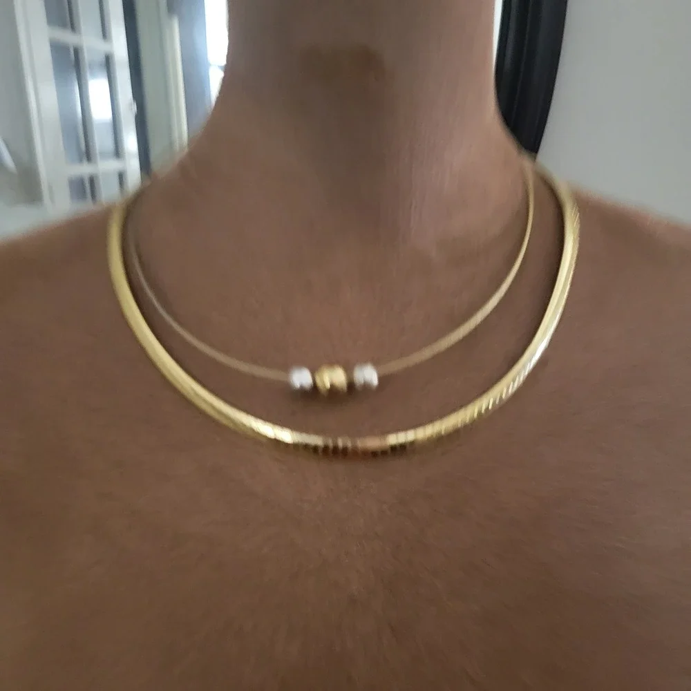 Vintage Gold Silver Two Strand Omega Bead Necklace 16